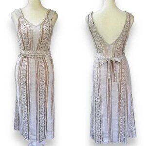 Endless Rose Beige Lace Sleeveless Waist Tie Midi Dress Size M